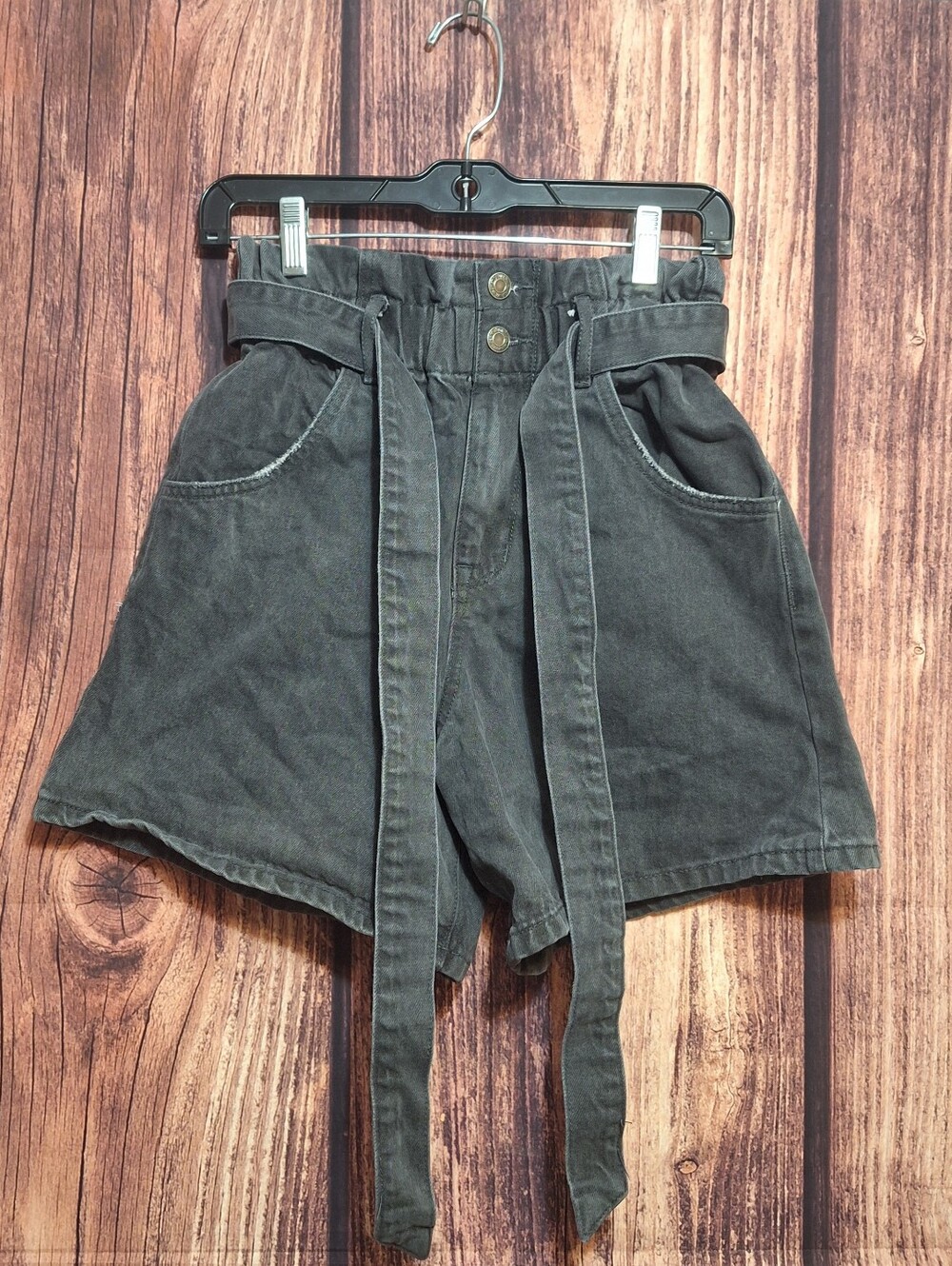 Vervet High-Waist Paperbag Tie-Belt Shorts - Charcoal Size Small